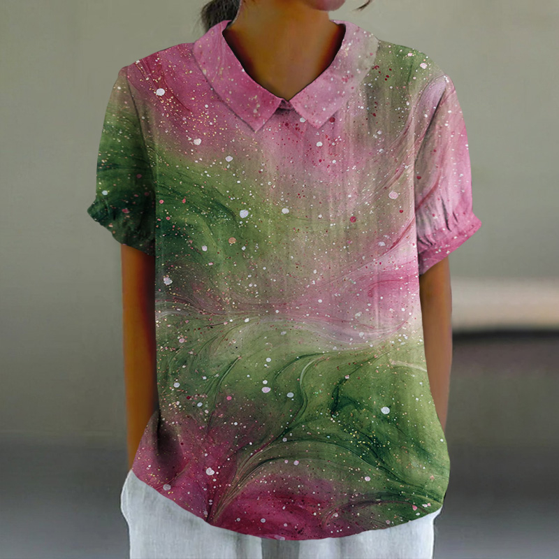 Retro Color Block Dots Art Print Casual Lapel Loose Blouse - Green - 6XL - image 1