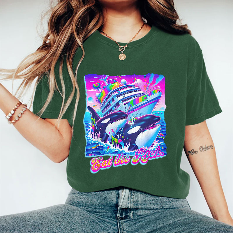 100% Cotton Eat The Rich Whale T-shirt - Green - 2XL - image 9