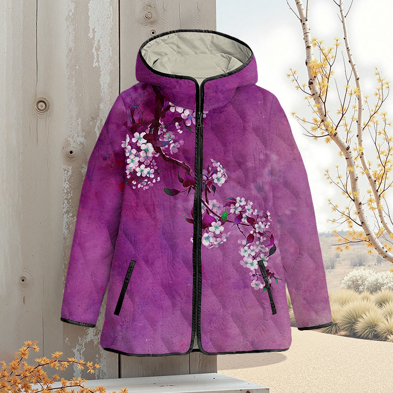 Japanese Antique Pear Blossom Ink Painting Art Print Zipper Jackets - Purple - 4XL - image 4