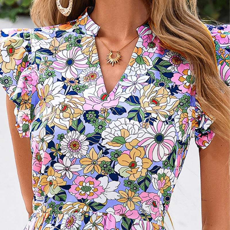 Hippie Vacation Wildflower Print V-neck Ruffle Sleeves Maxi Dress - image 5