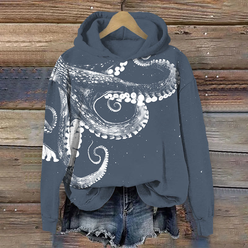 Three-dimensional Creative Octopus Print Long Sleeve Hoodie - Navy Blue - 8XL - image 4