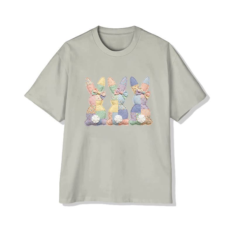 Easter Three Bunnies Garden Flowers Print Pattern Cotton Print T-shirt - Warm Grey - US16-18(2XL) - image 10