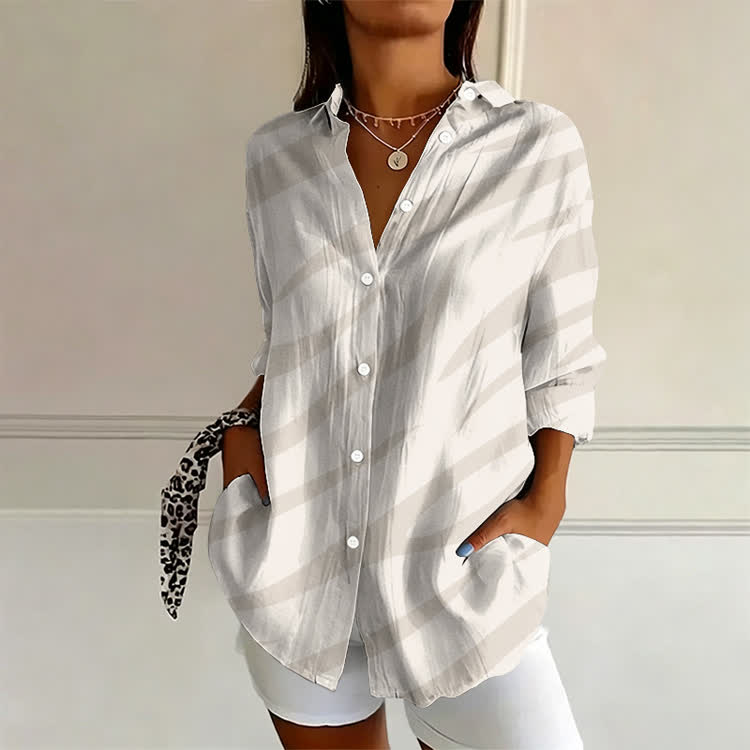 Minimalist  Zebra Pattern Print Long Sleeve Blouse - Apricot - US 22 (4XL) - image 3