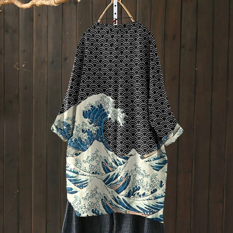 The Great Wave Off Kanagawa Inspired Japanese Art Print Cardigan - image 4