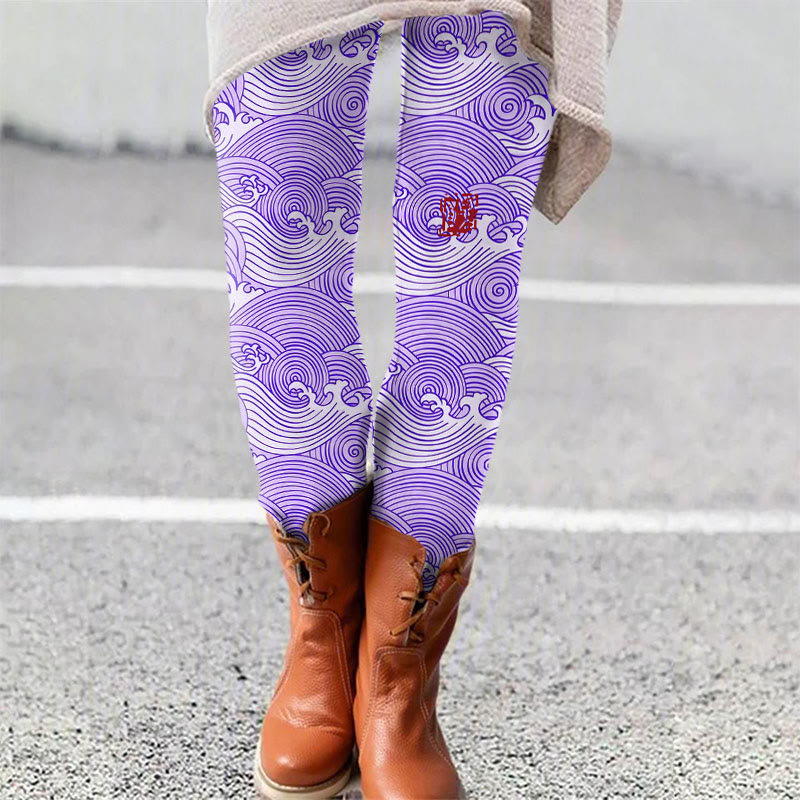 The Silent Dance Of Waves Japanese Art Print Leggings - Purple - 5XL - image 5