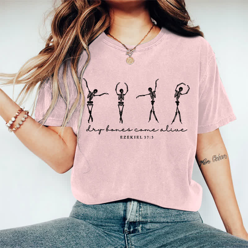 100% Cotton Women's Dancing Skeleton Man Halloween Art Print Casual T-shirt - Pink - 2XL - image 11