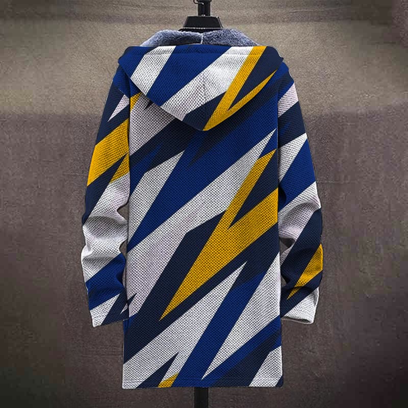 Geometric Contrast Lightning Zigzag Pattern Print Unisex Plush Thick Long-sleeved Fleece Jacket Coat - image 4