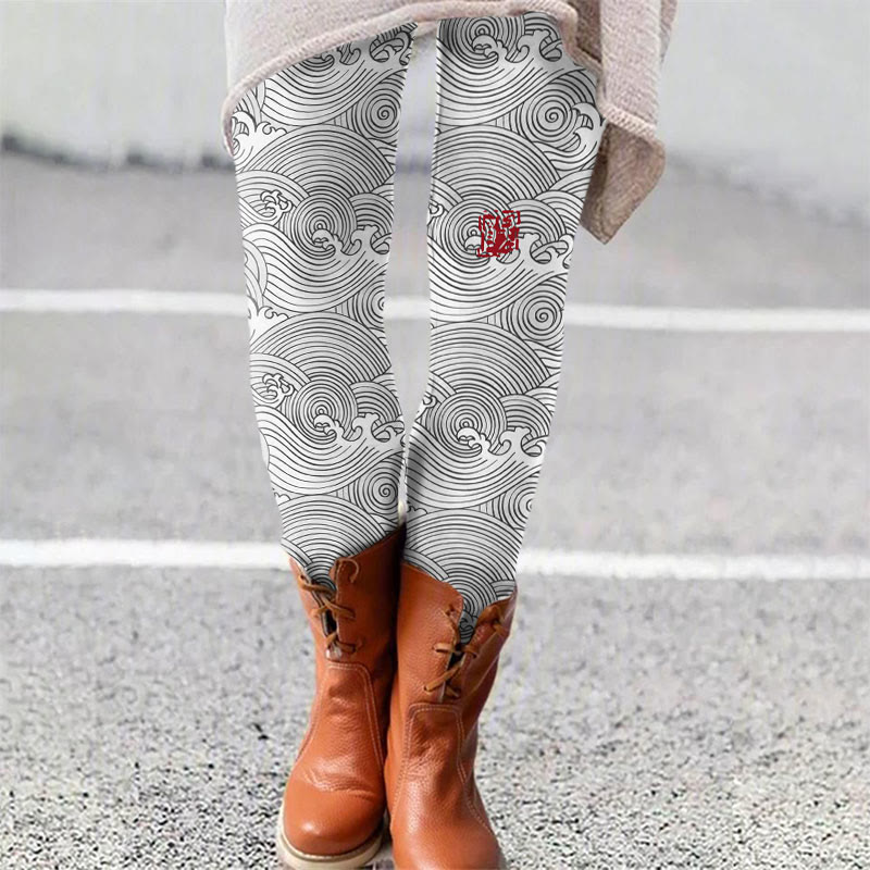 The Silent Dance Of Waves Japanese Art Print Leggings - Grey - 5XL - image 2