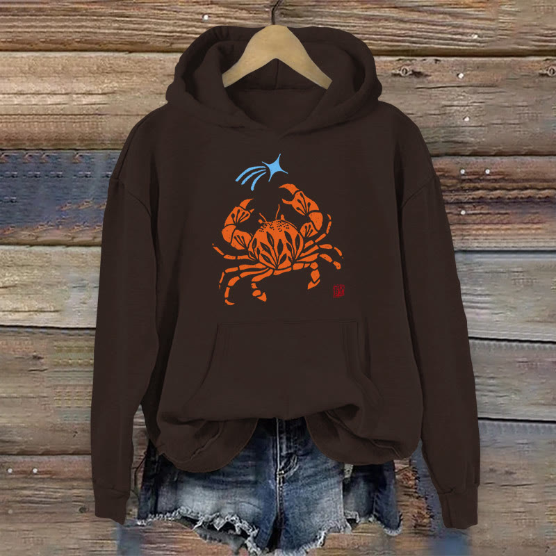 100% Cotton Cute Floral Crab Print Women's Hoodie - Coffee - 2XL - image 6