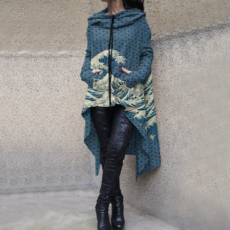 Dashingsoul The Great Wave Off Kanagawa Inspired Japanese Art Print Casual Hoodie