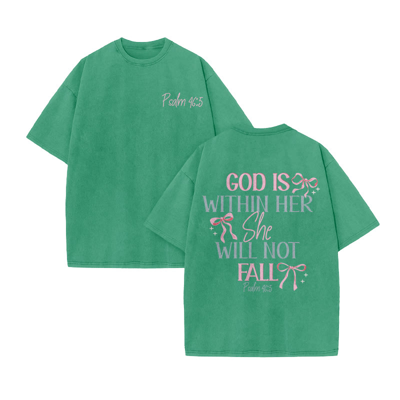 God Is Within Her Psalm 46:5 Print Acid Washed T-shirt - Green - US20-22(3XL) - image 7