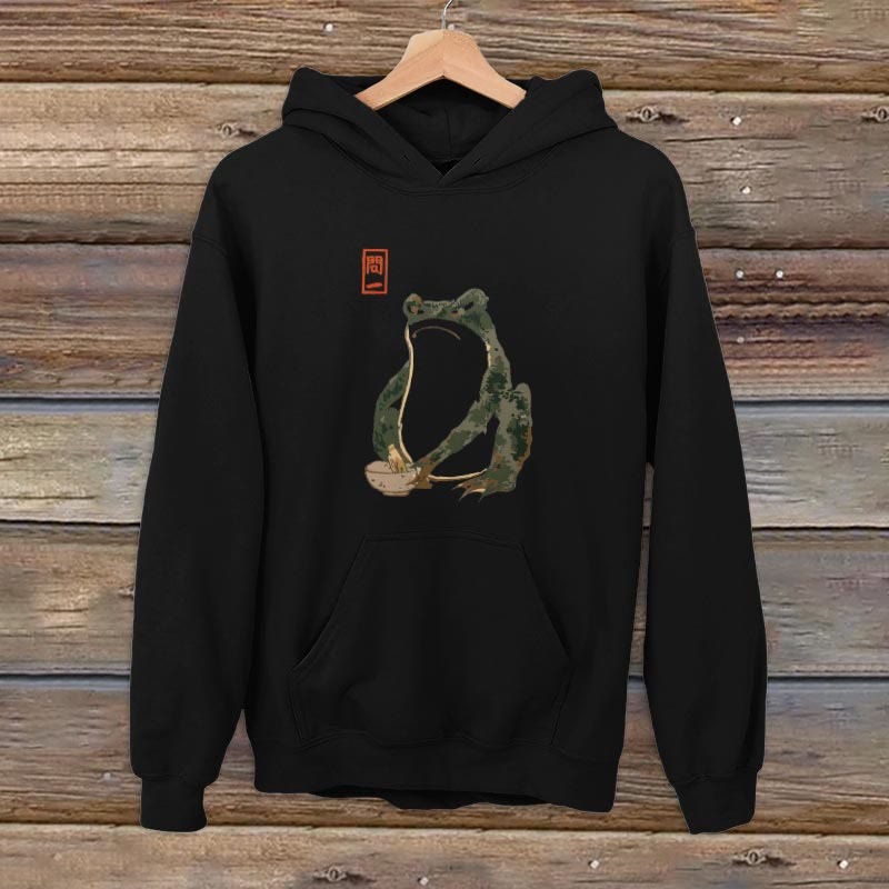 100% Cotton Women's Cute Frog Japanese Art Print Comfy Hoodie