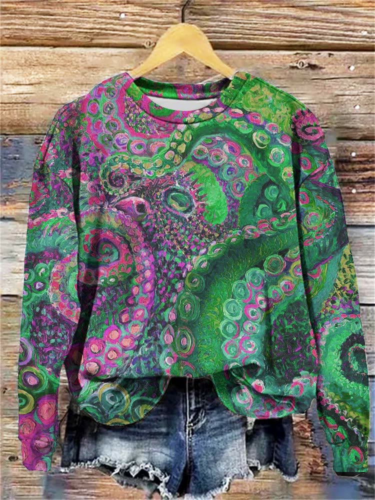 Multicolor Octopus Oil Painting Art Print Sweatshirt