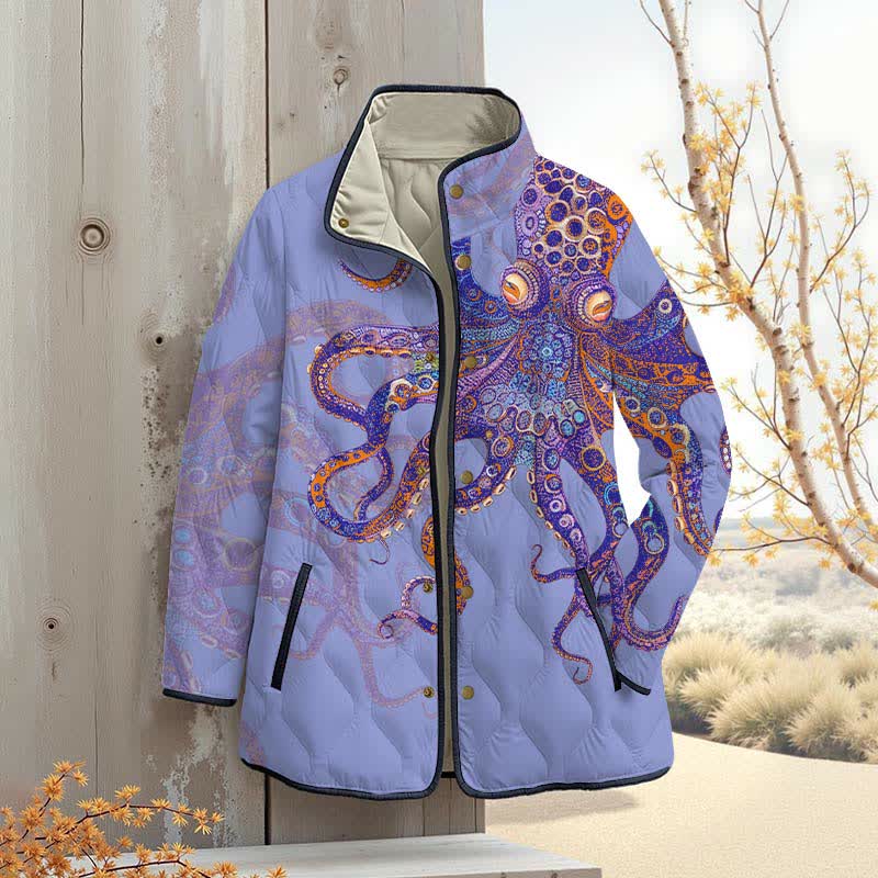 Unique Exquisite Octopus Pattern Art Print Outerwear Jackets - Light Purple - 4XL - image 5