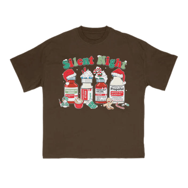 Unisex Silent Night Christmas Print T-shirt - Coffee - US16-18(2XL) - image 7