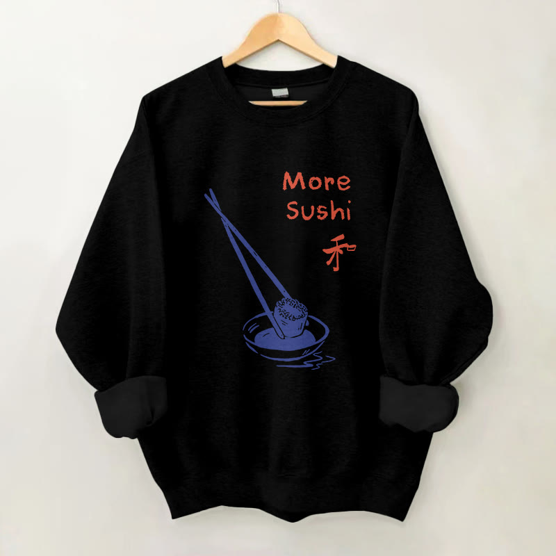 100% Cotton Japanese More Sushi Print Round Neck Casual Fleece Sweatshirt - Black - 2XL - image 4