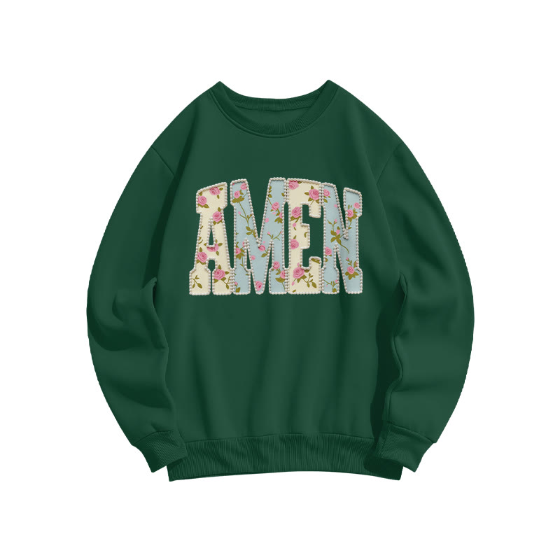 Floral Amen Print Sweatshirt - Dark Green - US16-18(2XL) - image 8