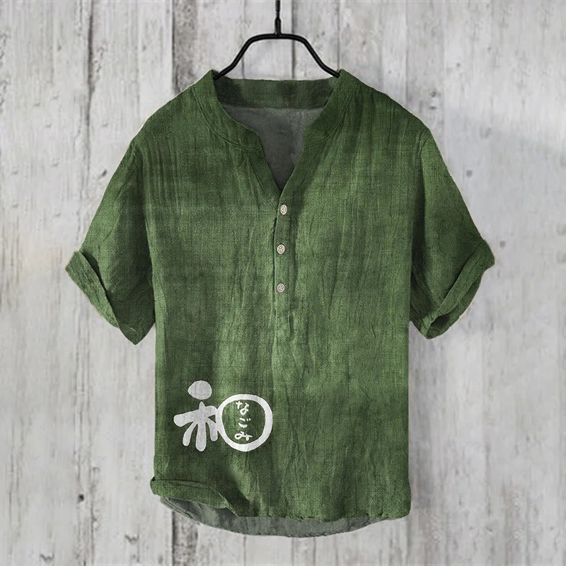 Japanese Word Art print Casual Shirt - Green - 6XL - image 2
