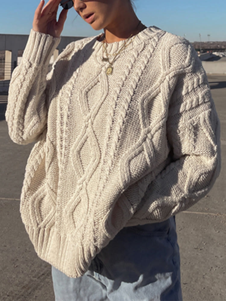 Stylish Solid Color Casual Crew Neck Sweater - Beige - L - image 1