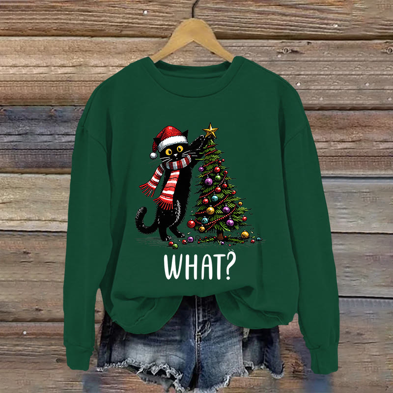 Fun Black Cat Christmas Pattern Print Long Sleeve Sweatshirt - Green - US16-18(2XL) - image 3