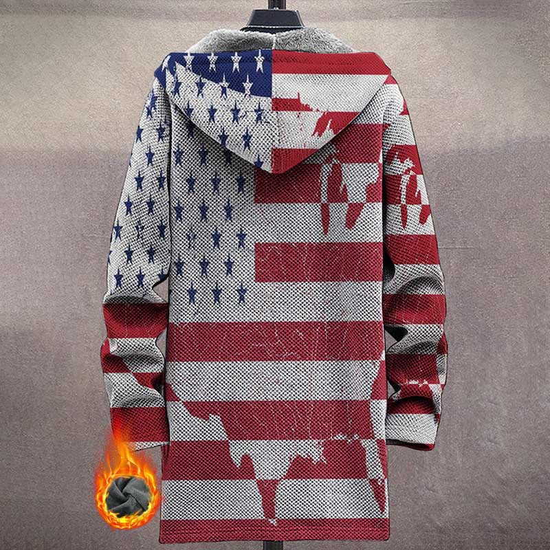 Men's Independent Flag Print Unisex Plush Thick Long-sleeved Fleece Jacket Coat - image 3