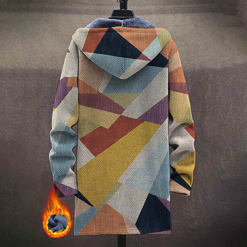 Retro Irregular Geometric Color Block Pattern Print Unisex Plush Thick Long-sleeved Fleece Jacket Coat - image 3