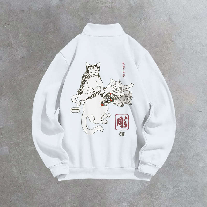 Unisex Fun Cat Tattoo Lounge  Print Zip Sweatshirt - image 8