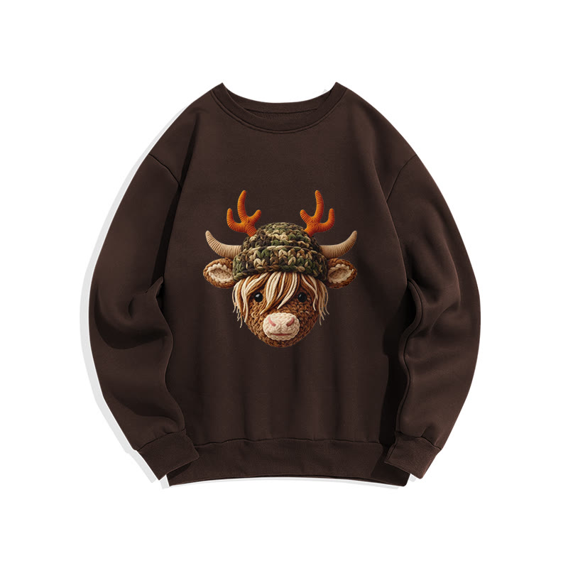 Camouflage Reindeer Print Long Sleeve Crew Neck Sweatshirt - Coffee - US16-18(2XL) - image 7