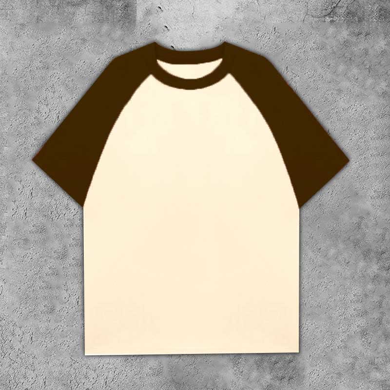 100% Cotton Contrast Solid Color Raglan Sleeve T-shirt - Brown+apricot - 3XL - image 14