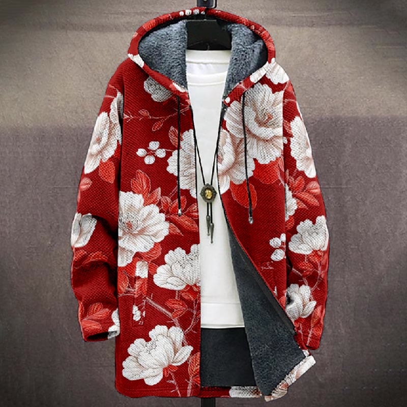Retro White Peony Blossom Art Print Unisex Plush Thick Long-sleeved Fleece Jacket Coat - image 2