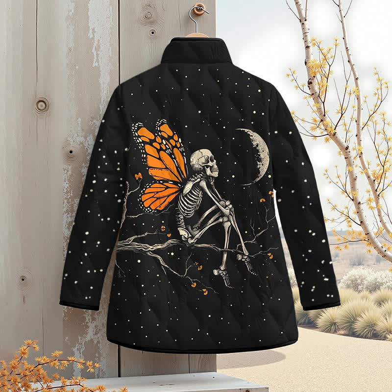 Butterfly Skull Looking At The Moon Halloween Print Outerwear Jackets - image 2