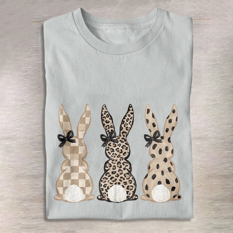 Unisex Cute Easter Leopard Print Three Rabbits Pattern Cotton Print T-shirt - Grey - US20-22(3XL) - image 4