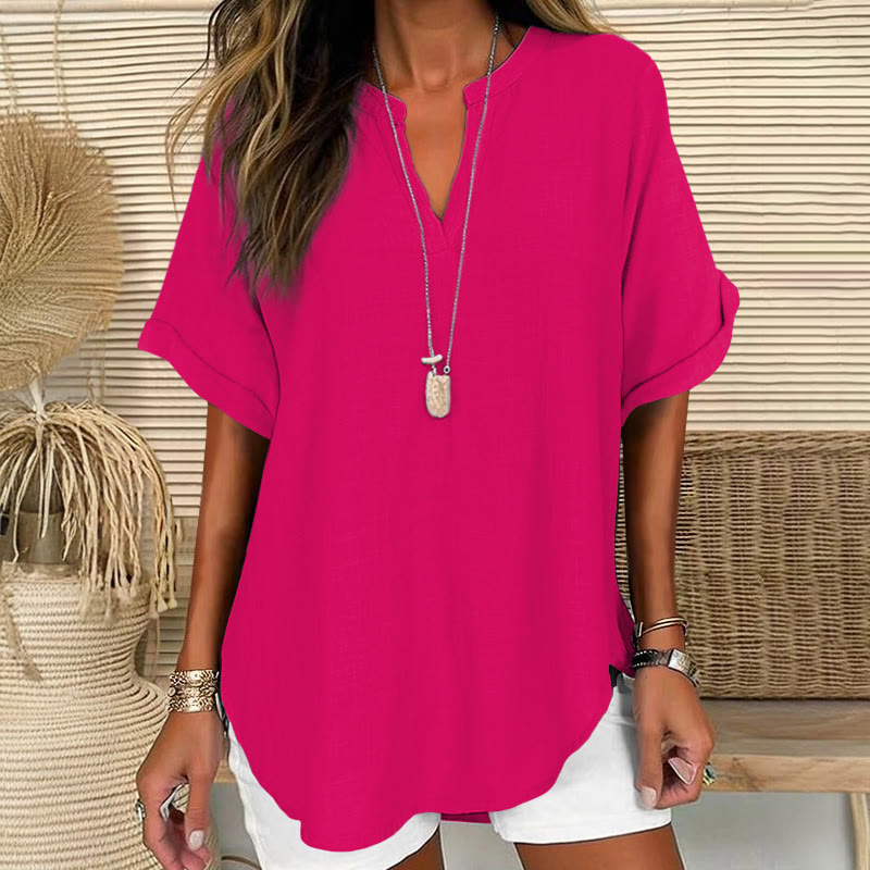 Women's  Solid Color Short Sleeve Casual Blouse - Rose - 5XL - image 12
