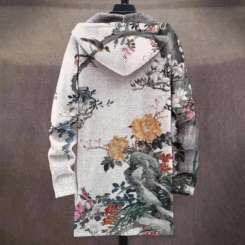  Retro Japanese Petal Print Unisex Plush Thick Long-sleeved Fleece Jacket - image 2