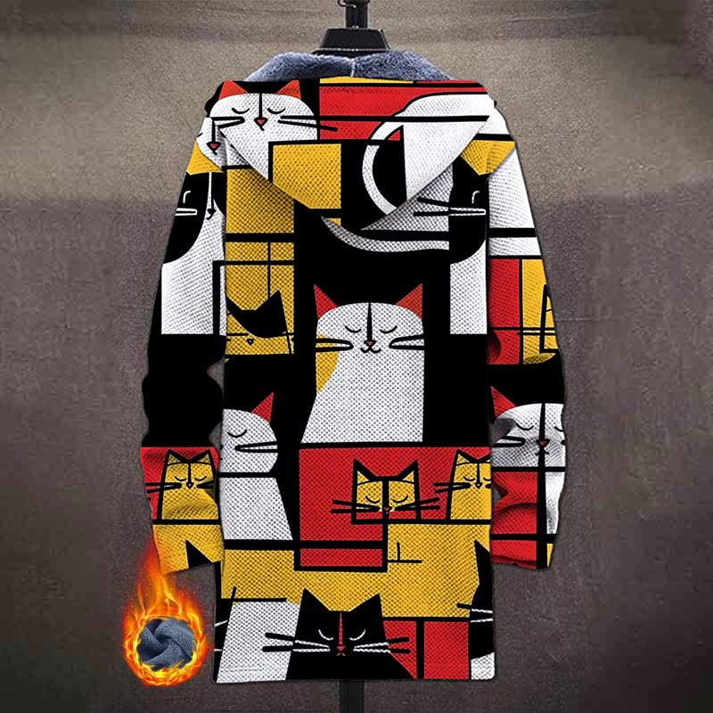 Medieval Color Block Background Cats Pattern Print Unisex Plush Thick Long-sleeved Fleece Jacket Coat - image 3