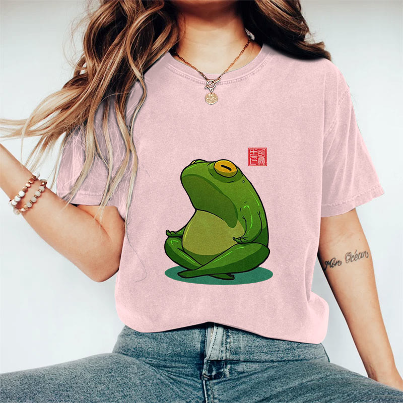 100% Cotton Frog Meditation Art Print Casual T-shirt - Pink - 2XL - image 7