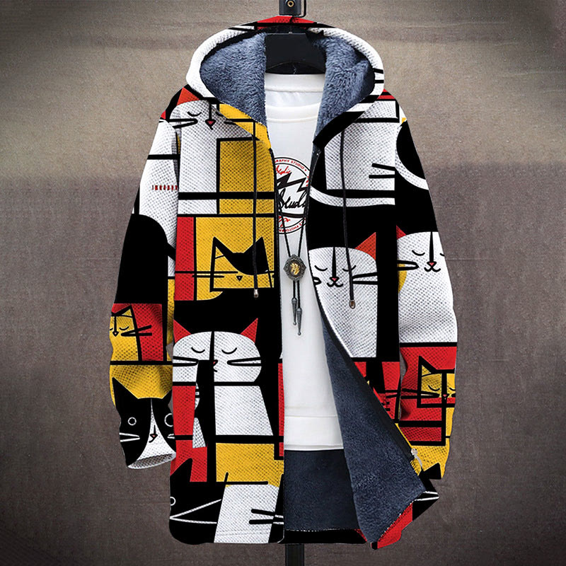 Medieval Color Block Background Cats Pattern Print Unisex Plush Thick Long-sleeved Fleece Jacket Coat - image 2
