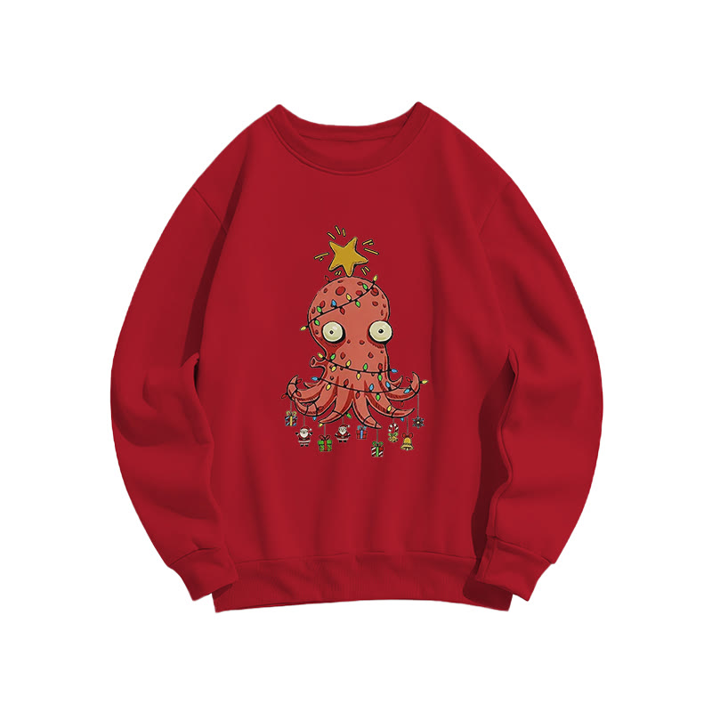 Christmas Funny Octopus Art Print Crew Neck Sweatshirt - Red - US16-18(2XL) - image 8