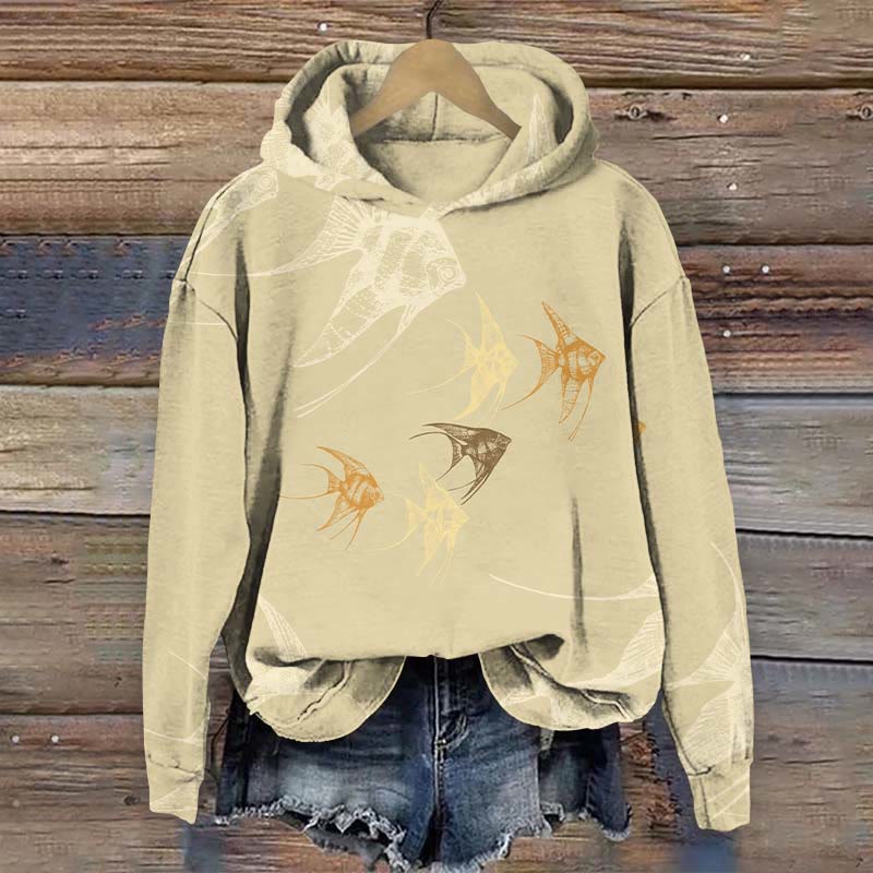 Ocean Inspired Hoodie Angelfish Design Art Print Long Sleeve Hoodie - Apricot - US44-46(8XL) - image 4