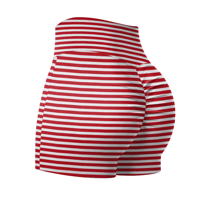 Classic Stripe Seam Detail High Waist Yoga Shorts - Red - 4XL - image 7