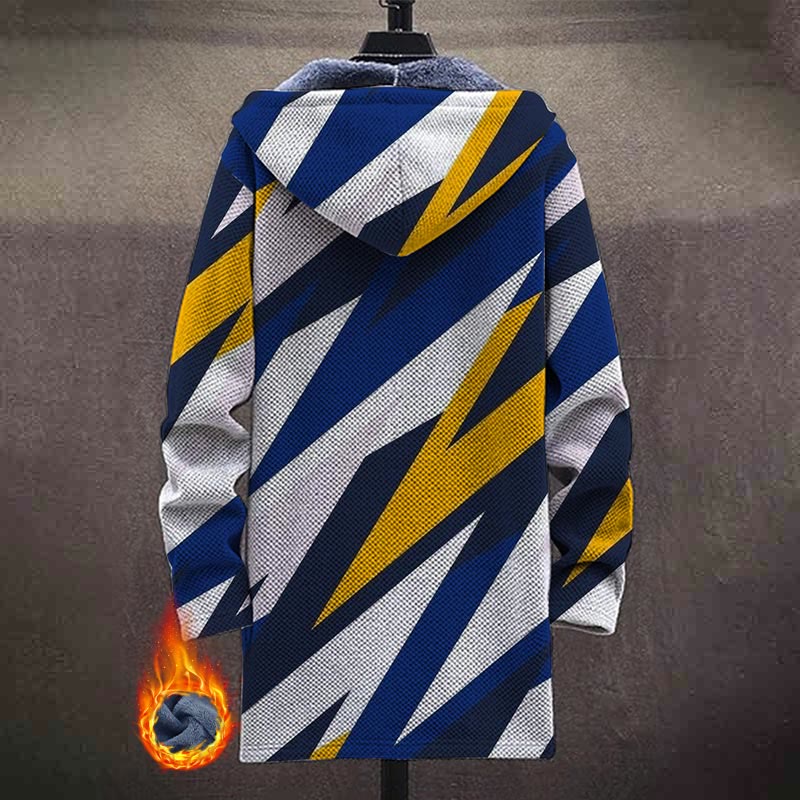 Geometric Contrast Lightning Zigzag Pattern Print Unisex Plush Thick Long-sleeved Fleece Jacket Coat - image 3