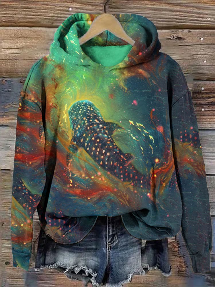 Dream Whale Nebula Print Hoodie - Light Green - 8XL - image 1