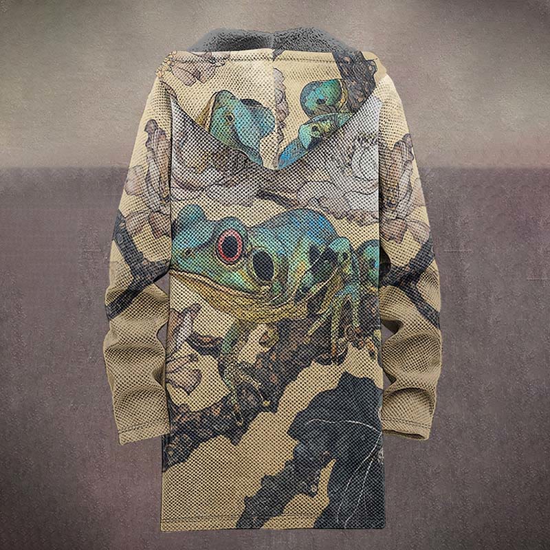 Japanese Retro Frog And Flowers Pattern Print Unisex Plush Thick Long-sleeved Fleece Jacket Coat - image 4