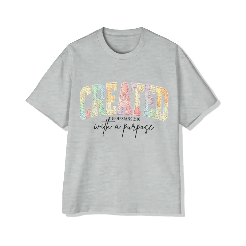 Christian Created With A Purpose Ephesians 2:10 Print Pattern Cotton Print T-Shirt - Grey - US16-18(2XL) - image 13