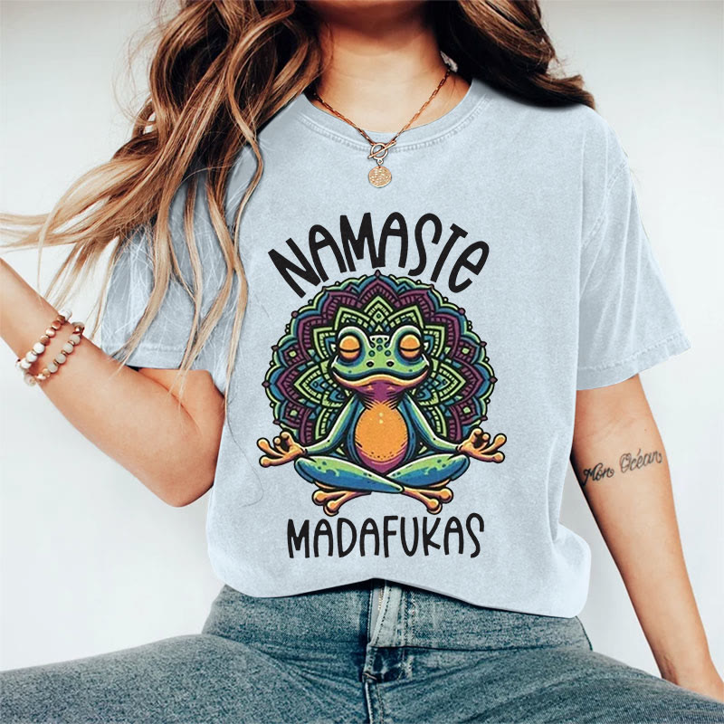 100% Cotton Women's Yoga Frog Art Print Casual T-shirt - Blue - 2XL - image 8