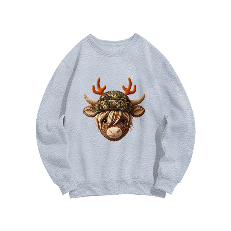Camouflage Reindeer Print Long Sleeve Crew Neck Sweatshirt - Grey - US16-18(2XL) - image 4