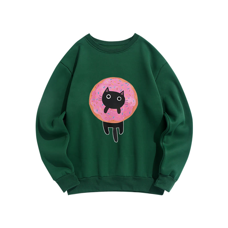 Funny Donut Cat Print Crew Neck Sweatshirt - Green - US16-18(2XL) - image 7