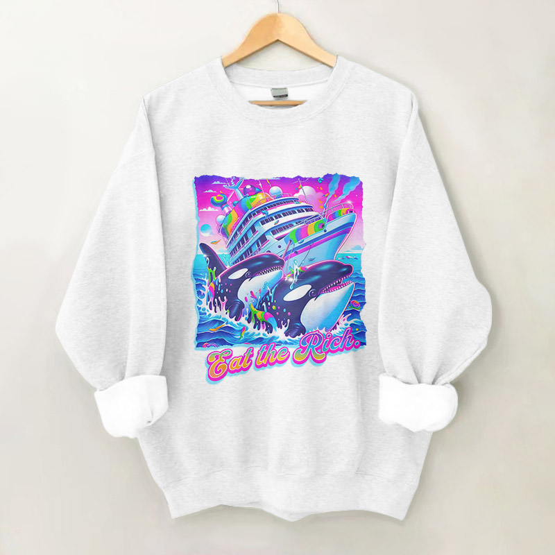100% Cotton Eat The Rich Whale Print Crew Neck Sweatshirt - White - 2XL - image 1