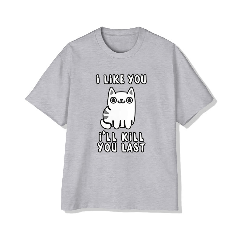 Unisex Vintage Funny Slogan Cat Print  Short Sleeve Crew Neck T-Shirt - Grey - 2XL - image 3