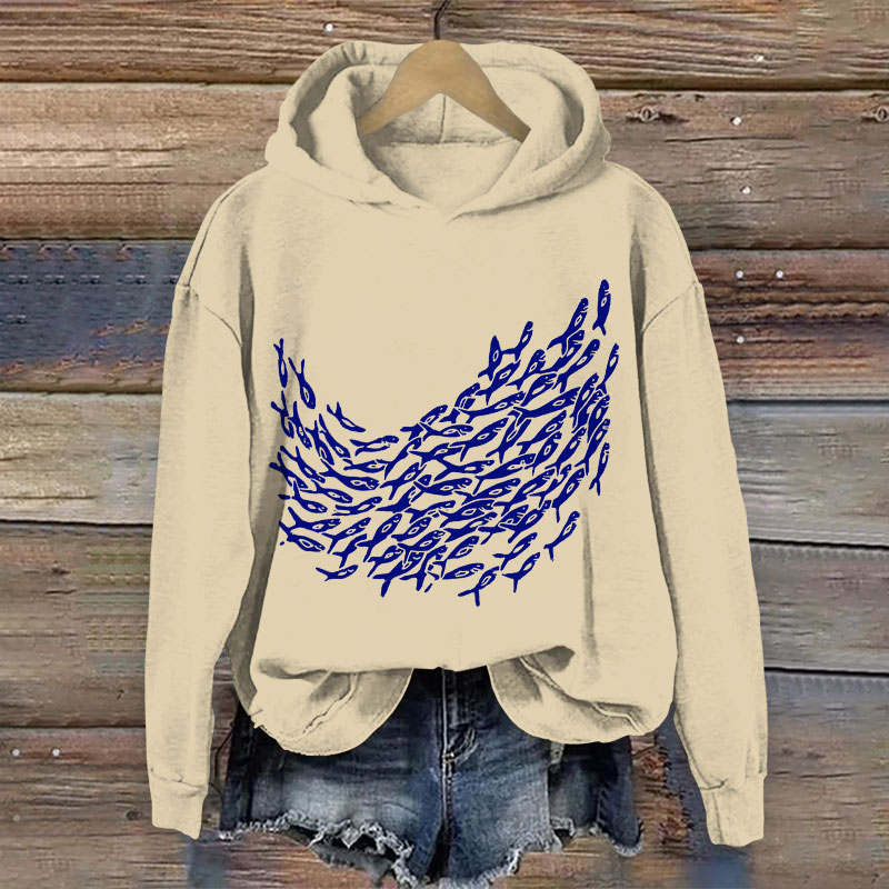 Fish School Print Long Sleeve Hoodie - Apricot - 8XL - image 1